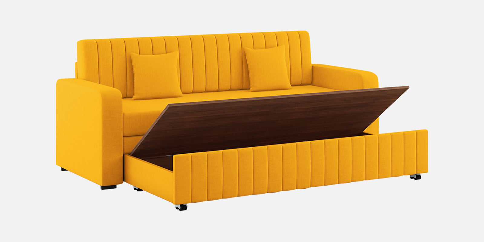 Calra Fabric 3 Seater Pull Out Sofa Cum Bed In Bold Yellow Colour With Storage - Febonic Living