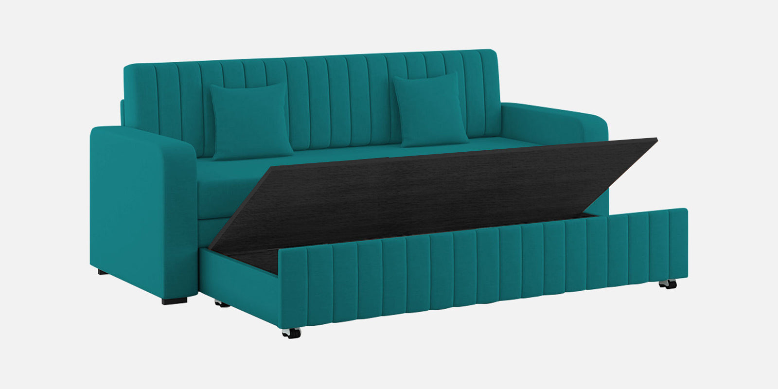 Calra Fabric 3 Seater Pull Out Sofa Cum Bed In Sea Green Colour With Storage - Febonic Living