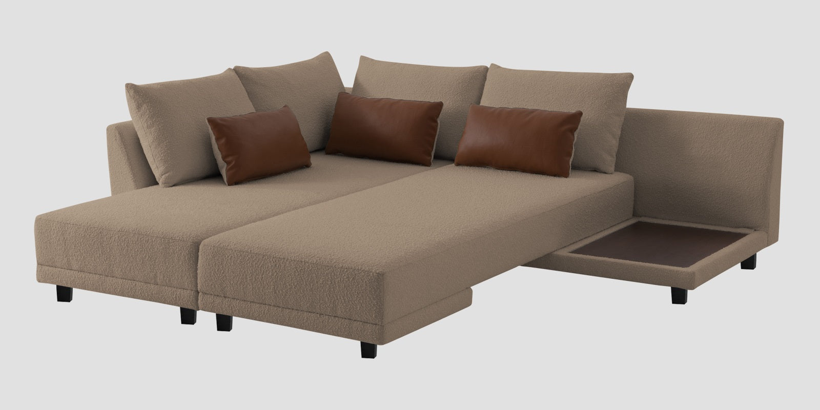 Ira Boucle Fabric RHS 6 Seater Convertible Sofa Cum Bed In Mushroom Beige Colour - Febonic Living