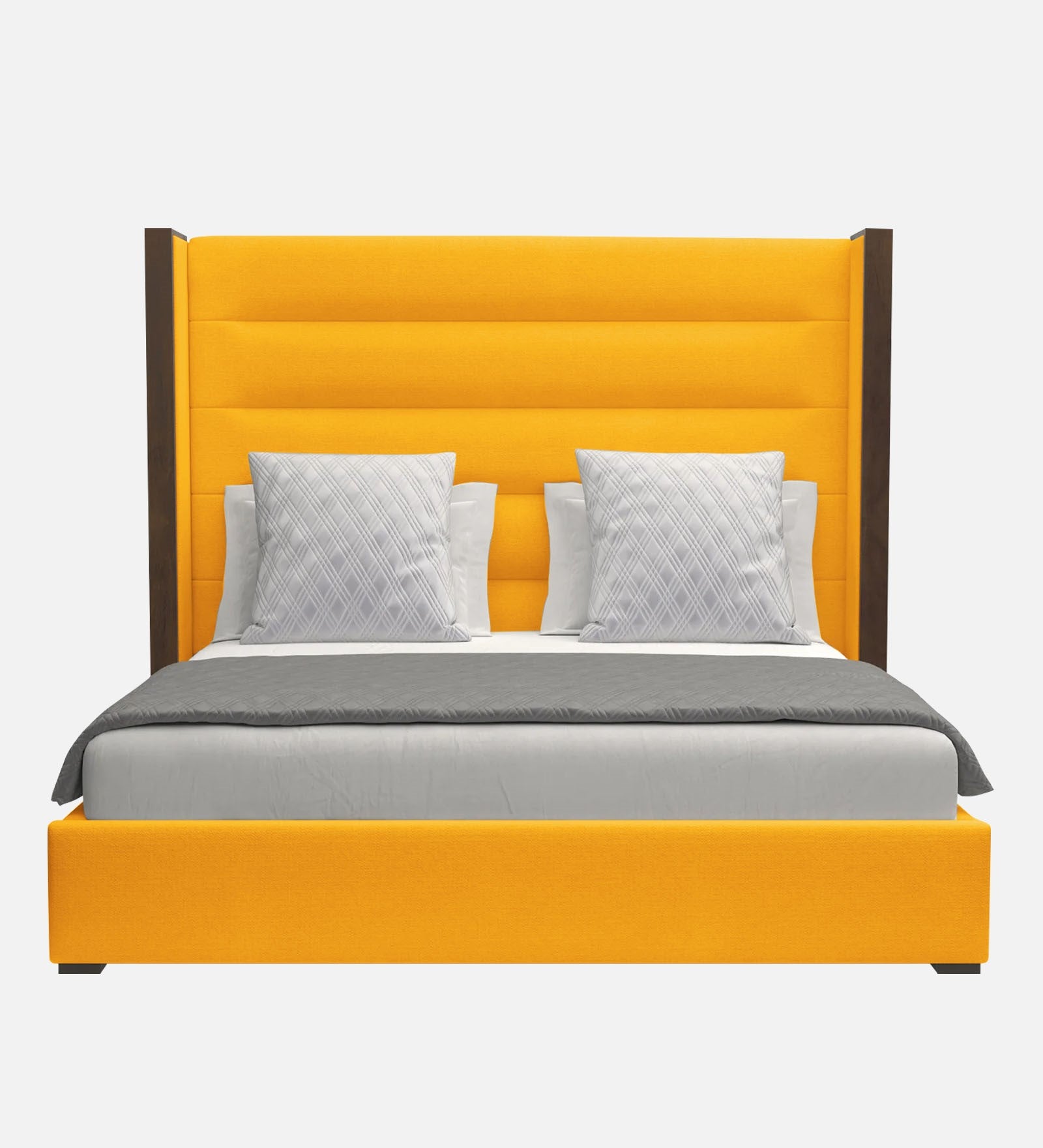 Sunny Fabric Queen Size Bed In Bold Yellow Colour - Febonic Living
