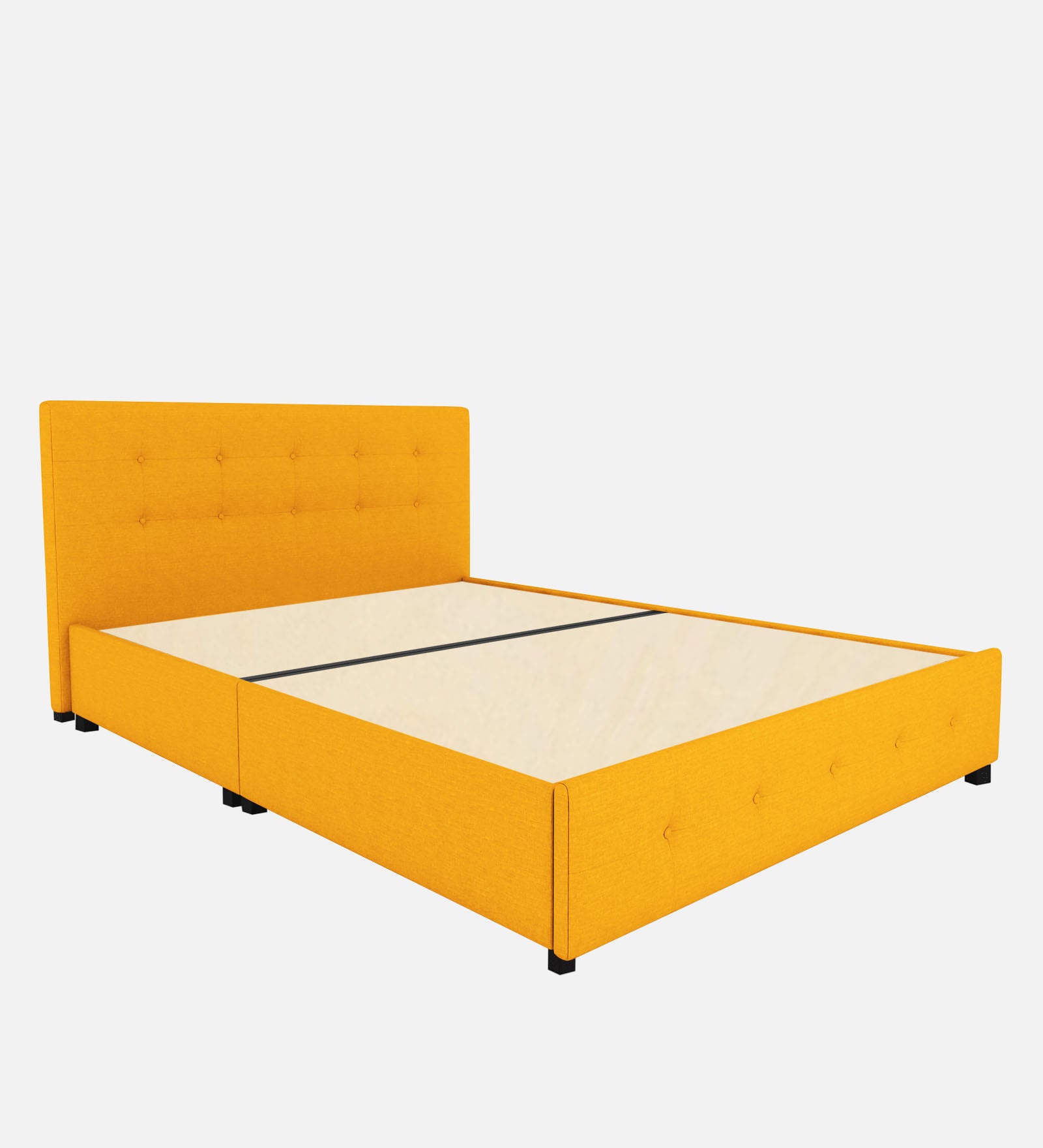 Lido Fabric Queen Size Bed In Bold Yellow Colour With Drawer Storage - Febonic Living