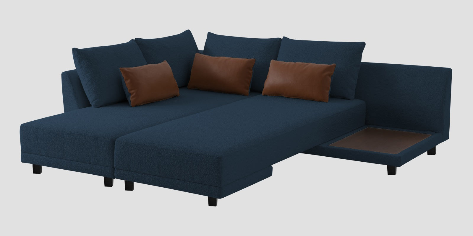 Ira Boucle Fabric RHS 6 Seater Convertible Sofa Cum Bed In Classic Blue Colour - Febonic Living