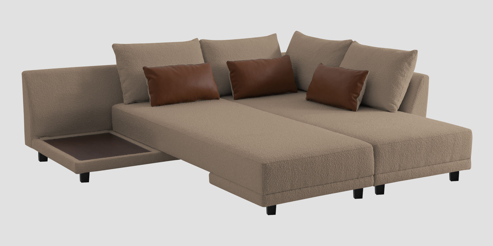 Ira Boucle Fabric LHS 6 Seater Convertible Sofa Cum Bed In Mushroom Beige Colour - Febonic Living