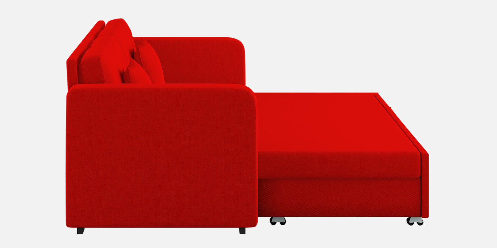 Rocky Fabric 3 Seater Pull Out Sofa Cum Bed In Ruby Red Colour With Storage - Febonic Living