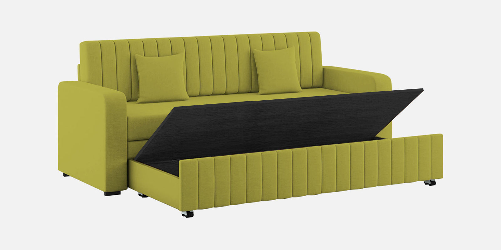 Calra Fabric 3 Seater Pull Out Sofa Cum Bed In Parrot Green Colour With Storage - Febonic Living