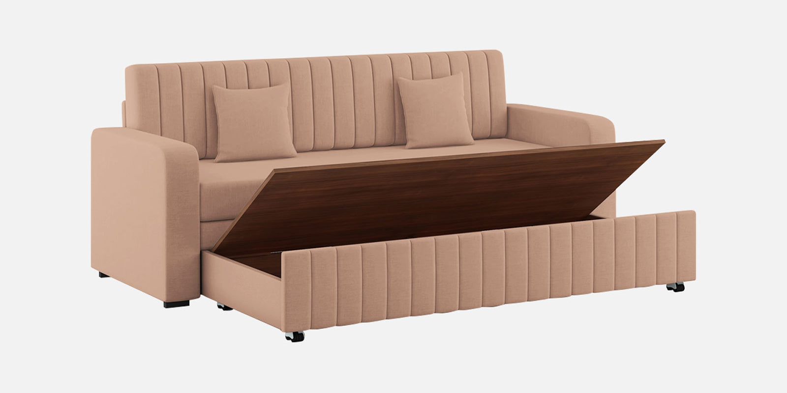 Calra Fabric 3 Seater Pull Out Sofa Cum Bed In Cosmic Beige Colour With Storage - Febonic Living