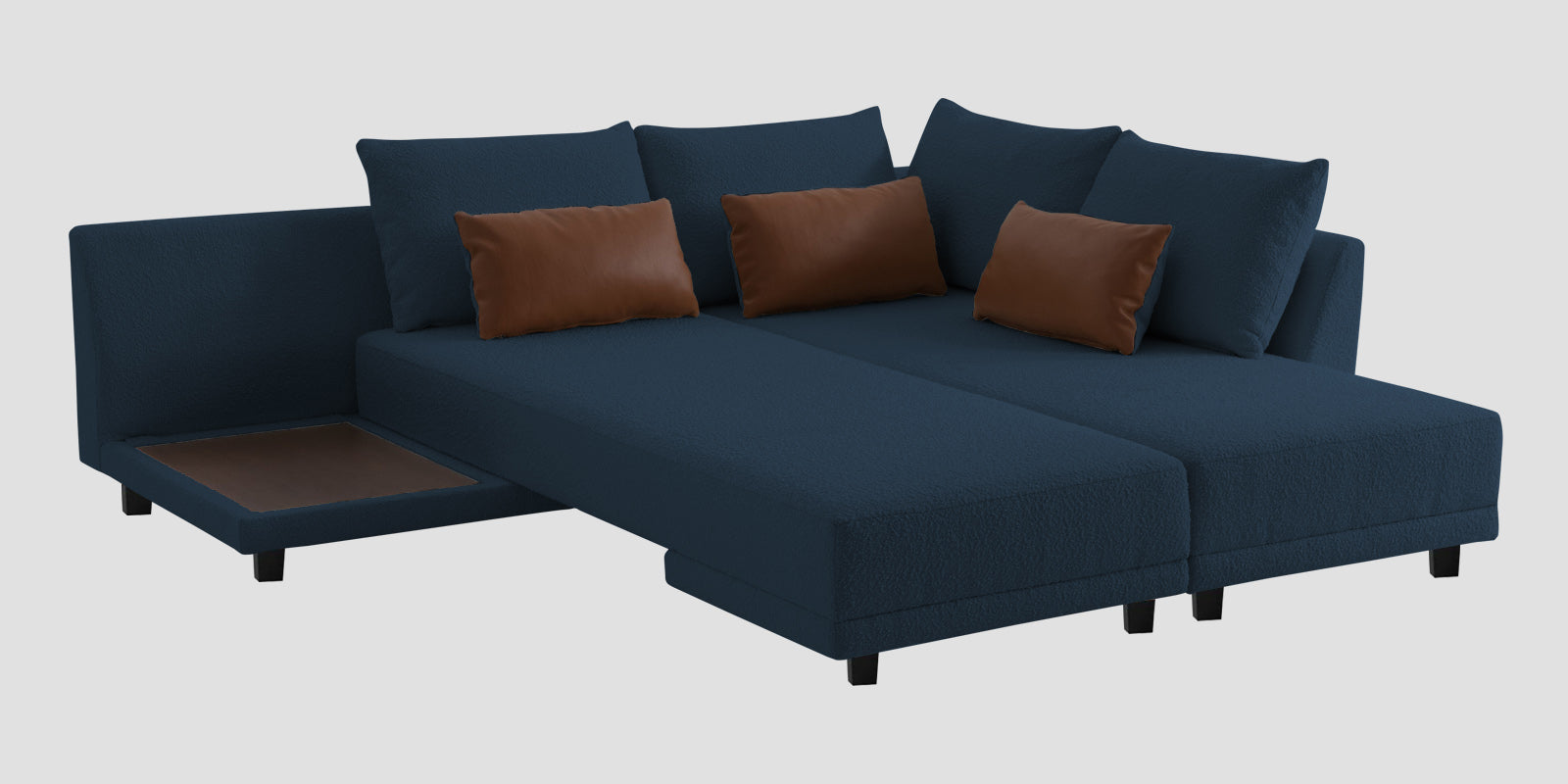 Ira Boucle Fabric LHS 6 Seater Convertible Sofa Cum Bed In Classic Blue Colour - Febonic Living