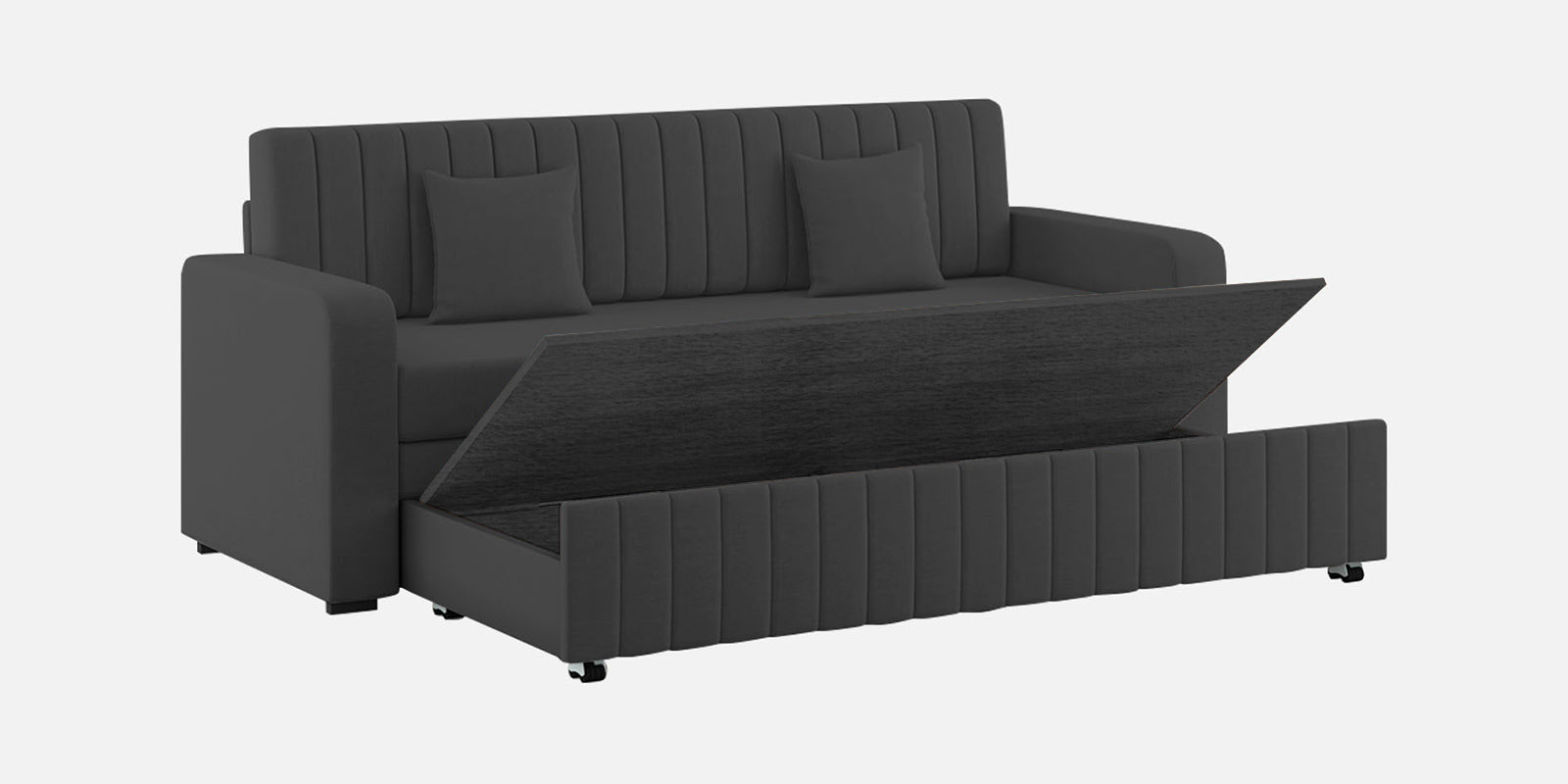 Calra Fabric 3 Seater Pull Out Sofa Cum Bed In Charcoal Grey Colour With Storage - Febonic Living