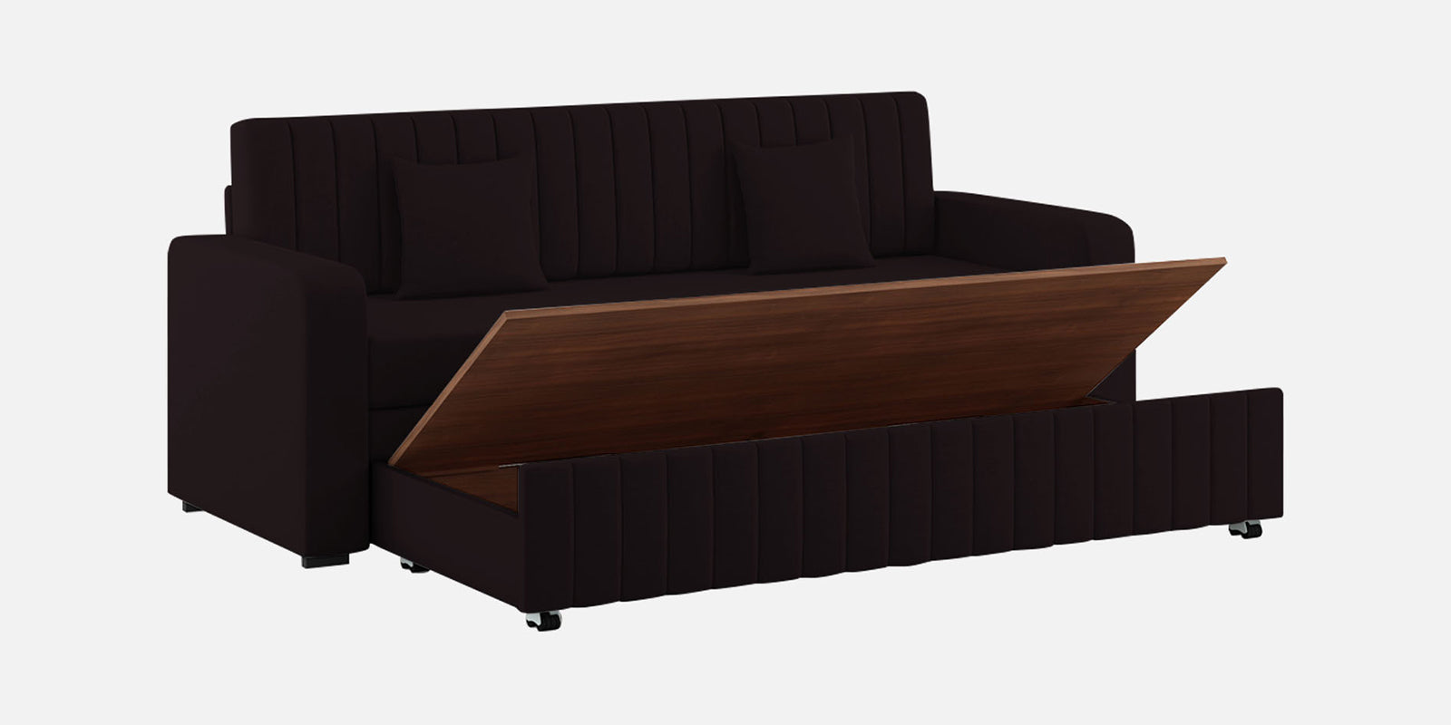 Calra Fabric 3 Seater Pull Out Sofa Cum Bed In Cara Brown Colour With Storage - Febonic Living