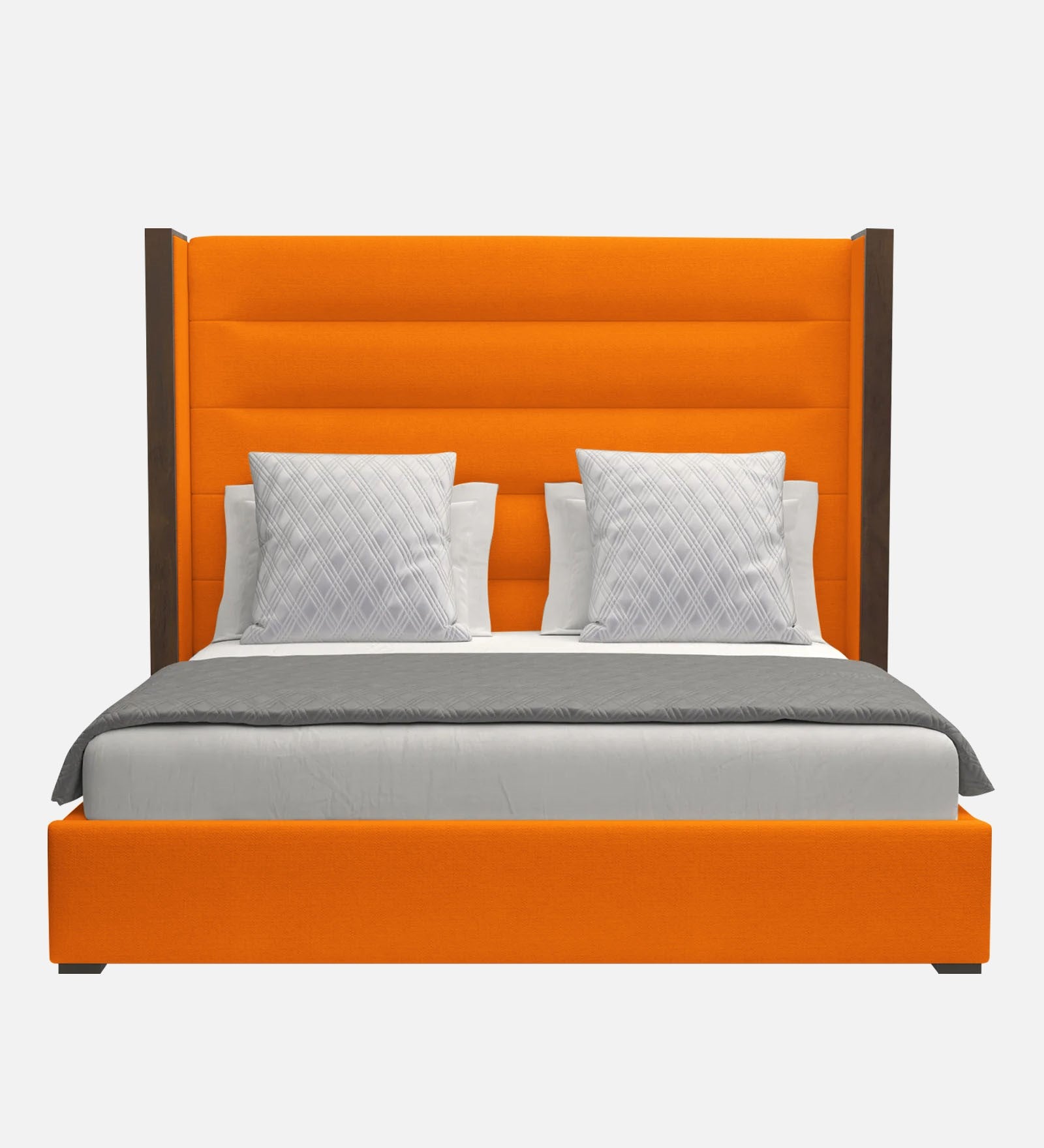 Sunny Fabric Queen Size Bed In Vivid Orange Colour - Febonic Living