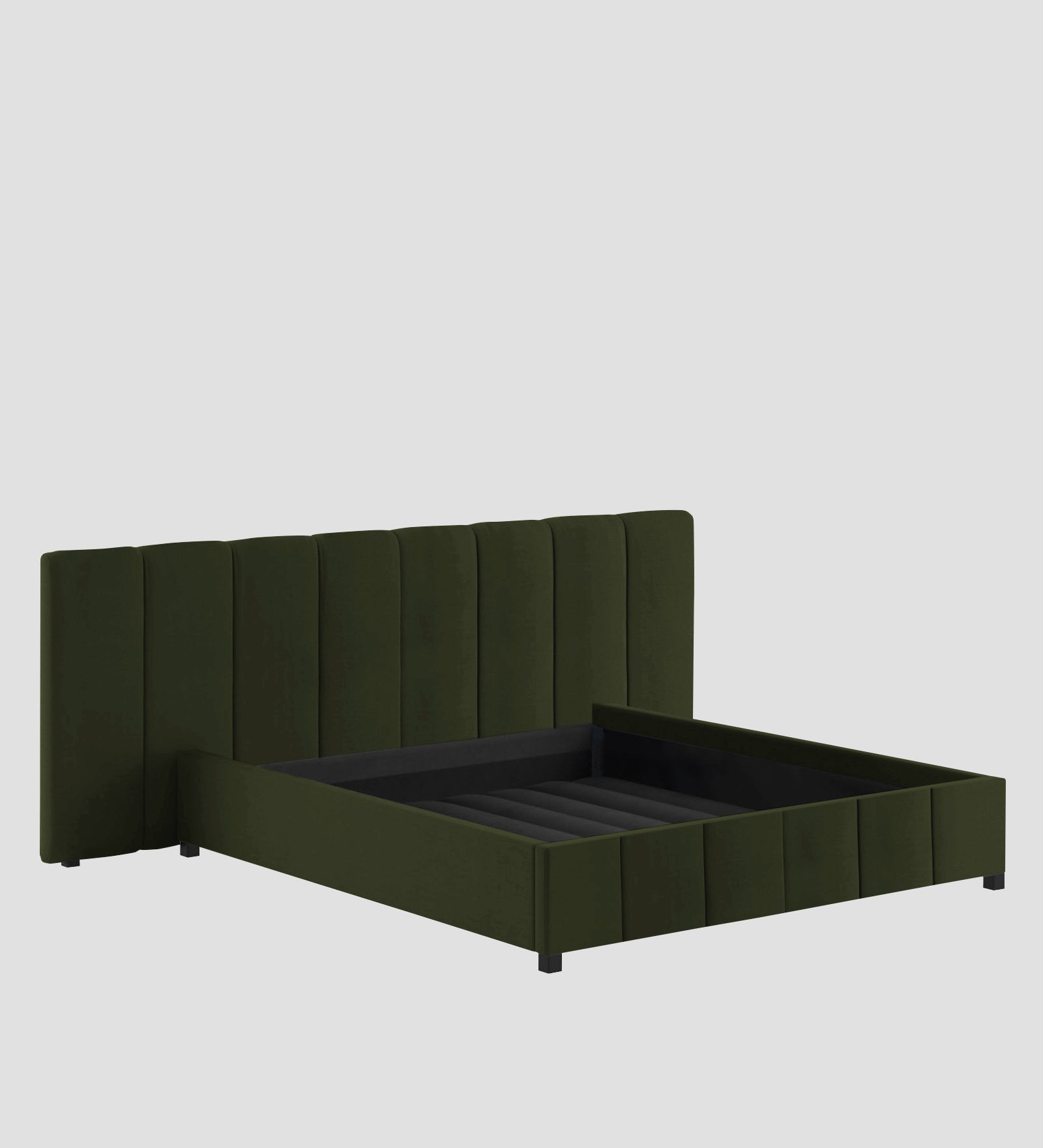 Nora Fabric Queen Size Bed In Olive Green Colour With Box Storage