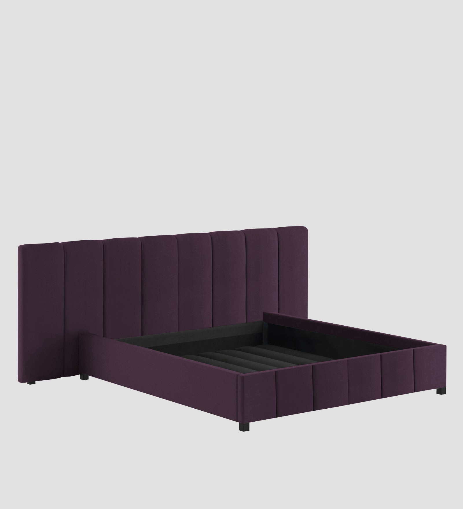 Nora Fabric Queen Size Bed In Greek Purple Colour With Box Storage - Febonic Living