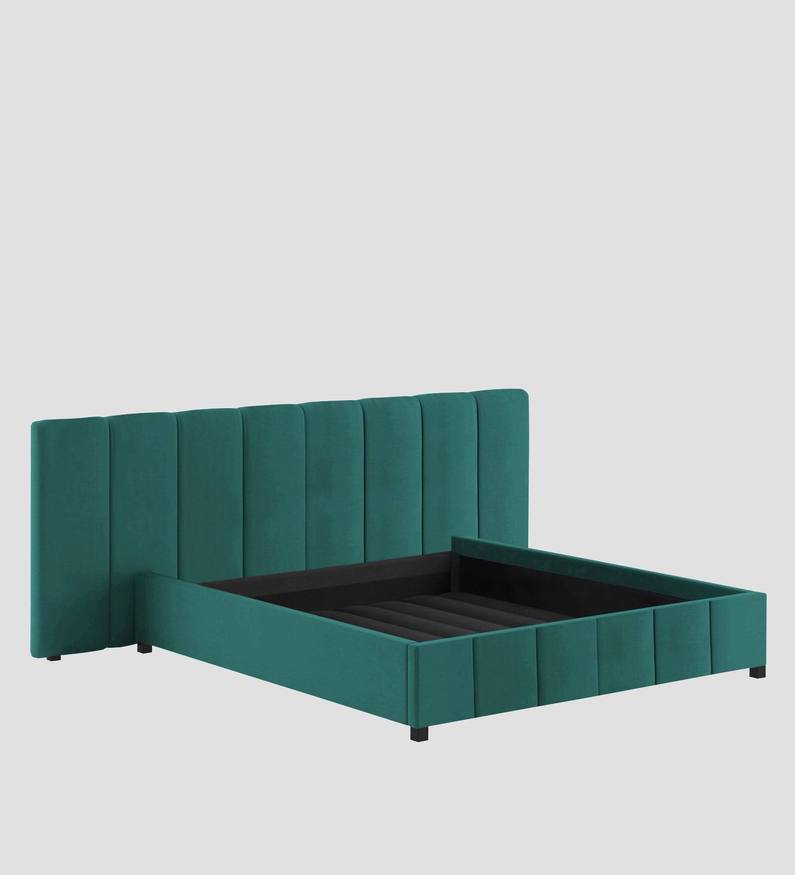 Nora Fabric Queen Size Bed In Sea Green Colour With Box Storage