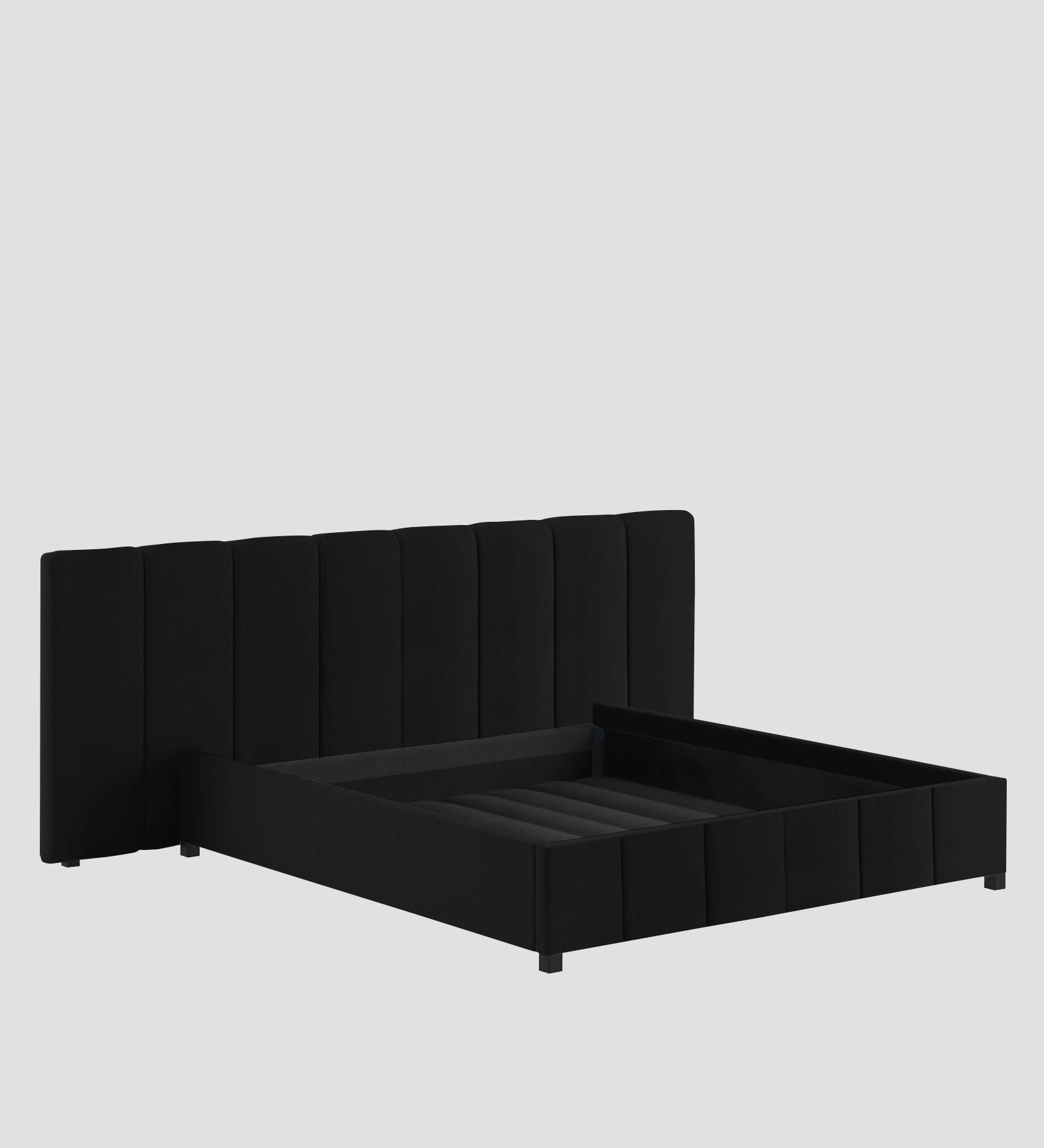 Nora Fabric Upholstered King Size Bed In Zed Black Colour With Box Storage - Febonic Living