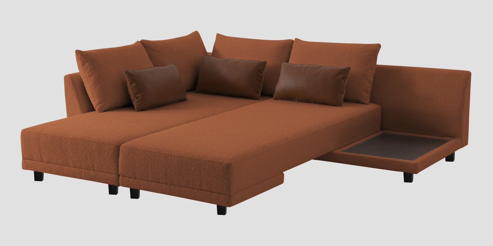 Ira Boucle Fabric RHS 6 Seater Convertible Sofa Cum Bed In Light Orange Colour - Febonic Living