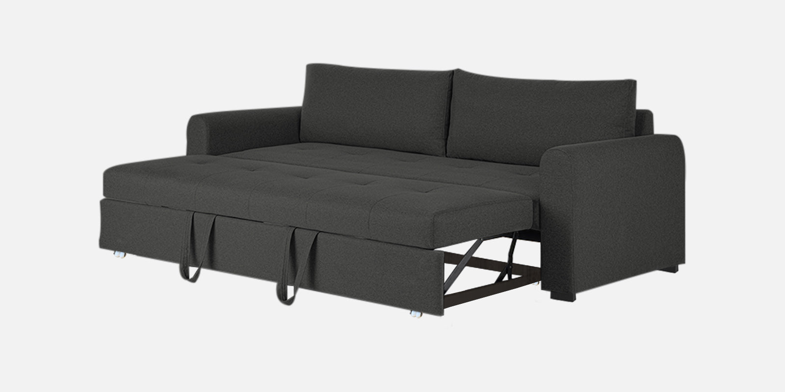 Sigma Fabric 3 Seater Pull Out Sofa Cum Bed In Charcoal Grey Colour - Febonic Living