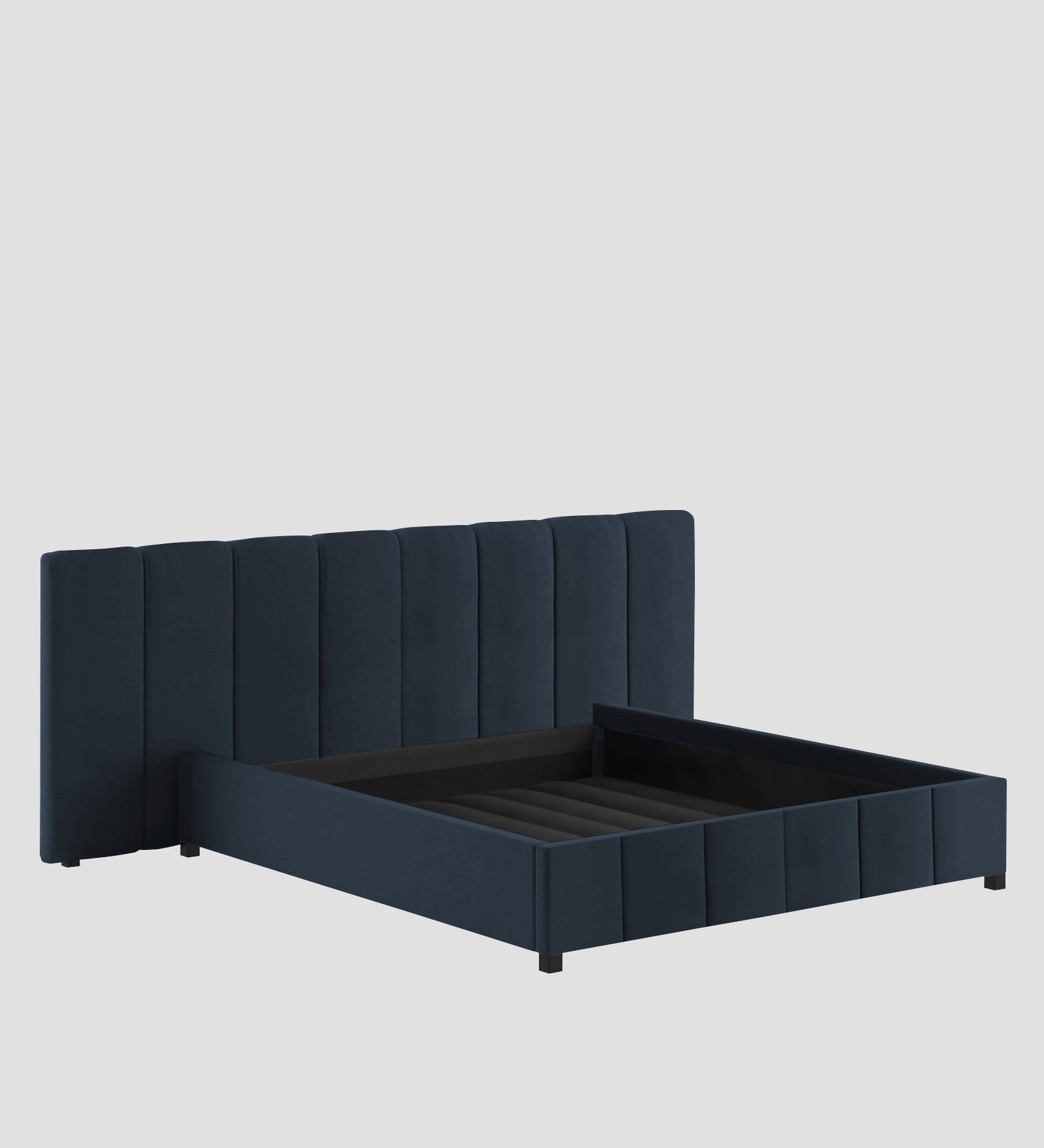 Nora Fabric Upholstered King Size Bed In Denim Blue Colour With Box Storage - Febonic Living