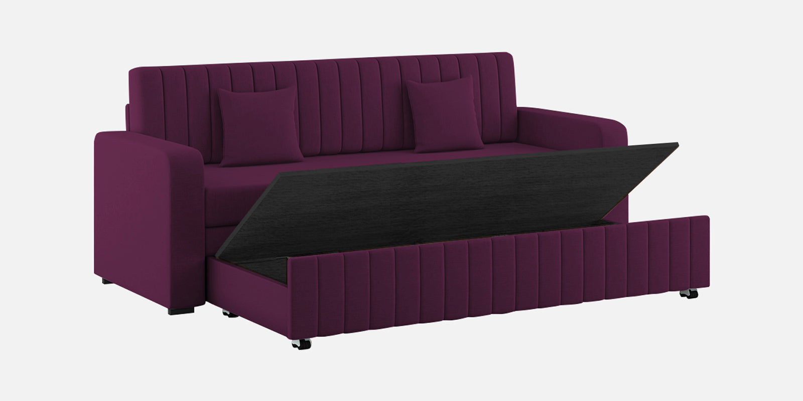 Calra Fabric 3 Seater Pull Out Sofa Cum Bed In Greek Purple Colour With Storage - Febonic Living
