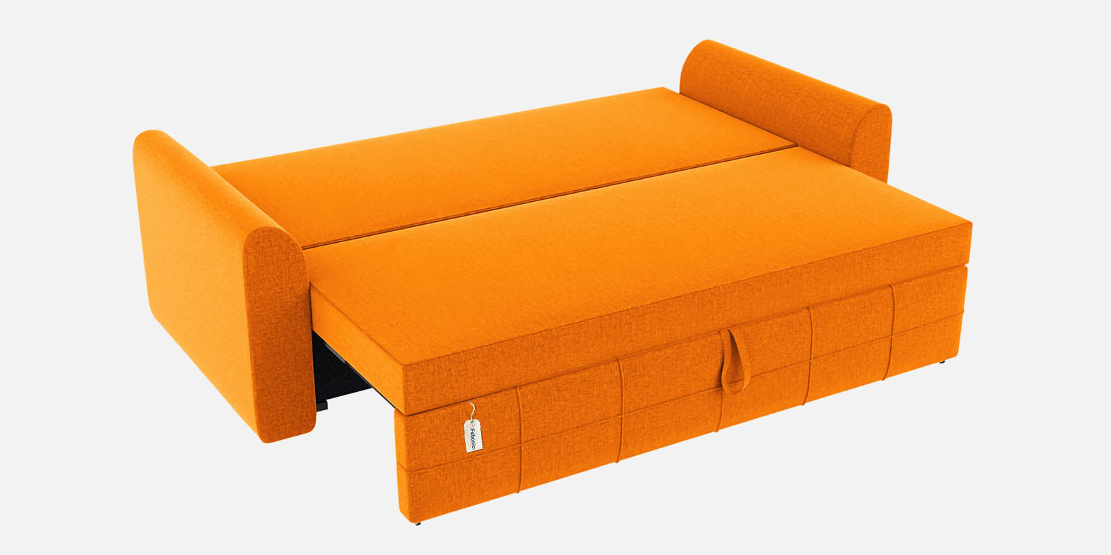 Ines Velvet 3 Seater Pull Out Sofa Cum Bed In Vivid Orange Colour With Storage - Febonic Living