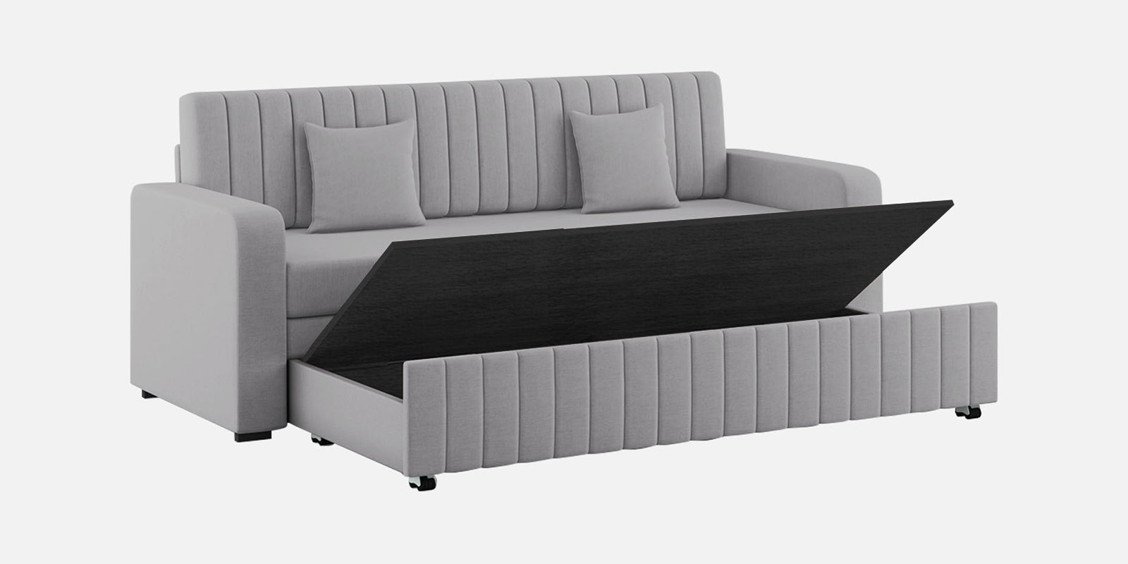 Calra Fabric 3 Seater Pull Out Sofa Cum Bed In Lit Grey Colour With Storage - Febonic Living
