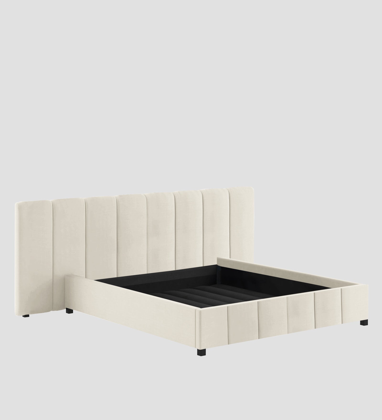 Nora Fabric Queen Size Bed In Ivory Cream Colour With Box Storage - Febonic Living