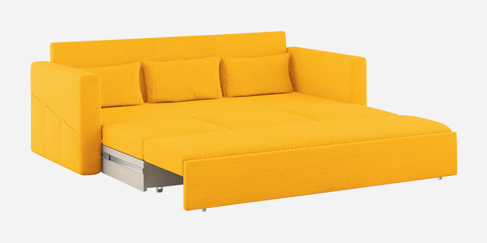 River Fabric 3 Seater Pull Out Sofa Cum Bed In Bold yellow Colour - Febonic Living