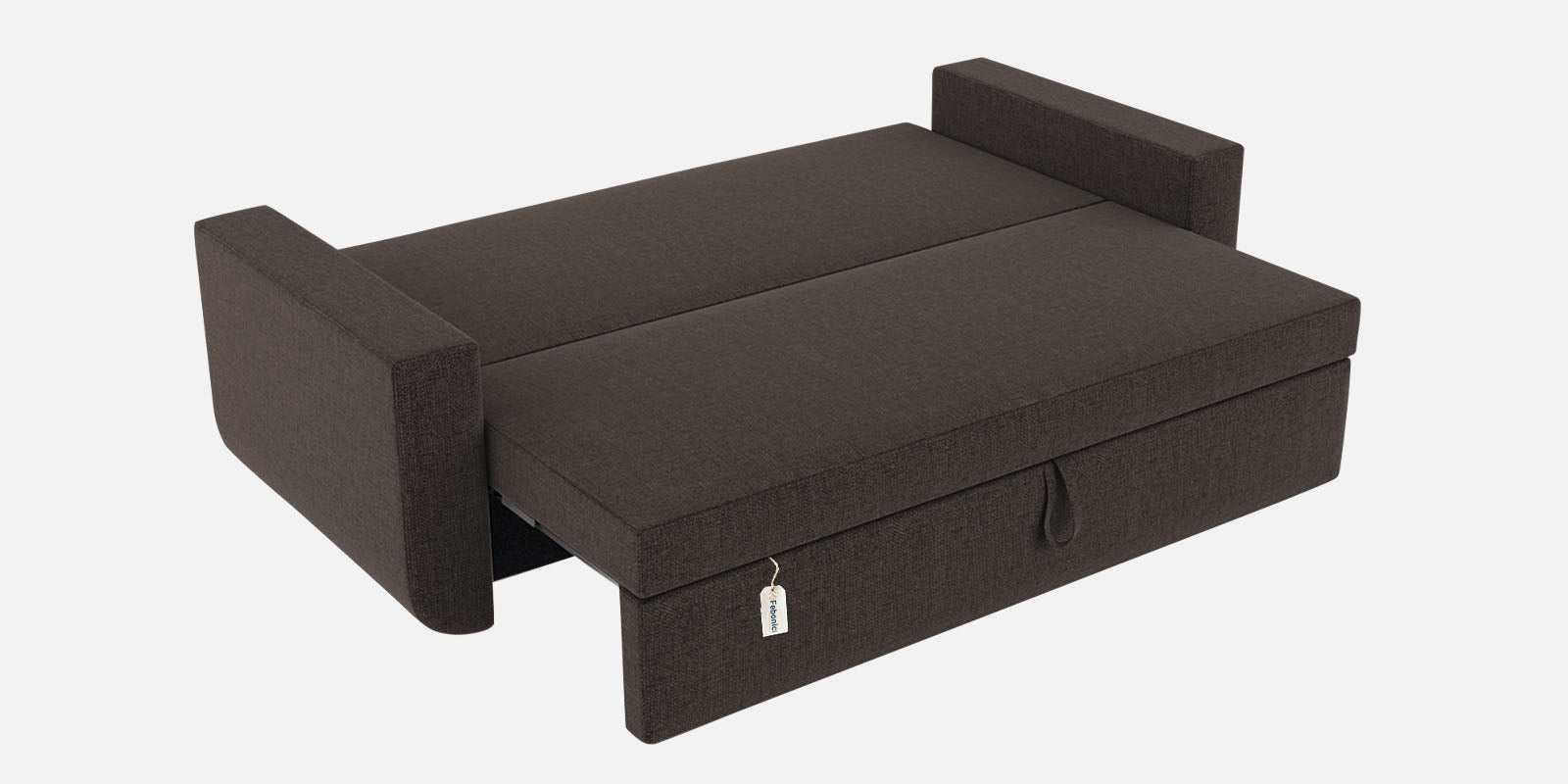 Grace Fabric 3 Seater Pull Out Sofa Cum Bed In Dark Brown Colour With Storage - Febonic Living