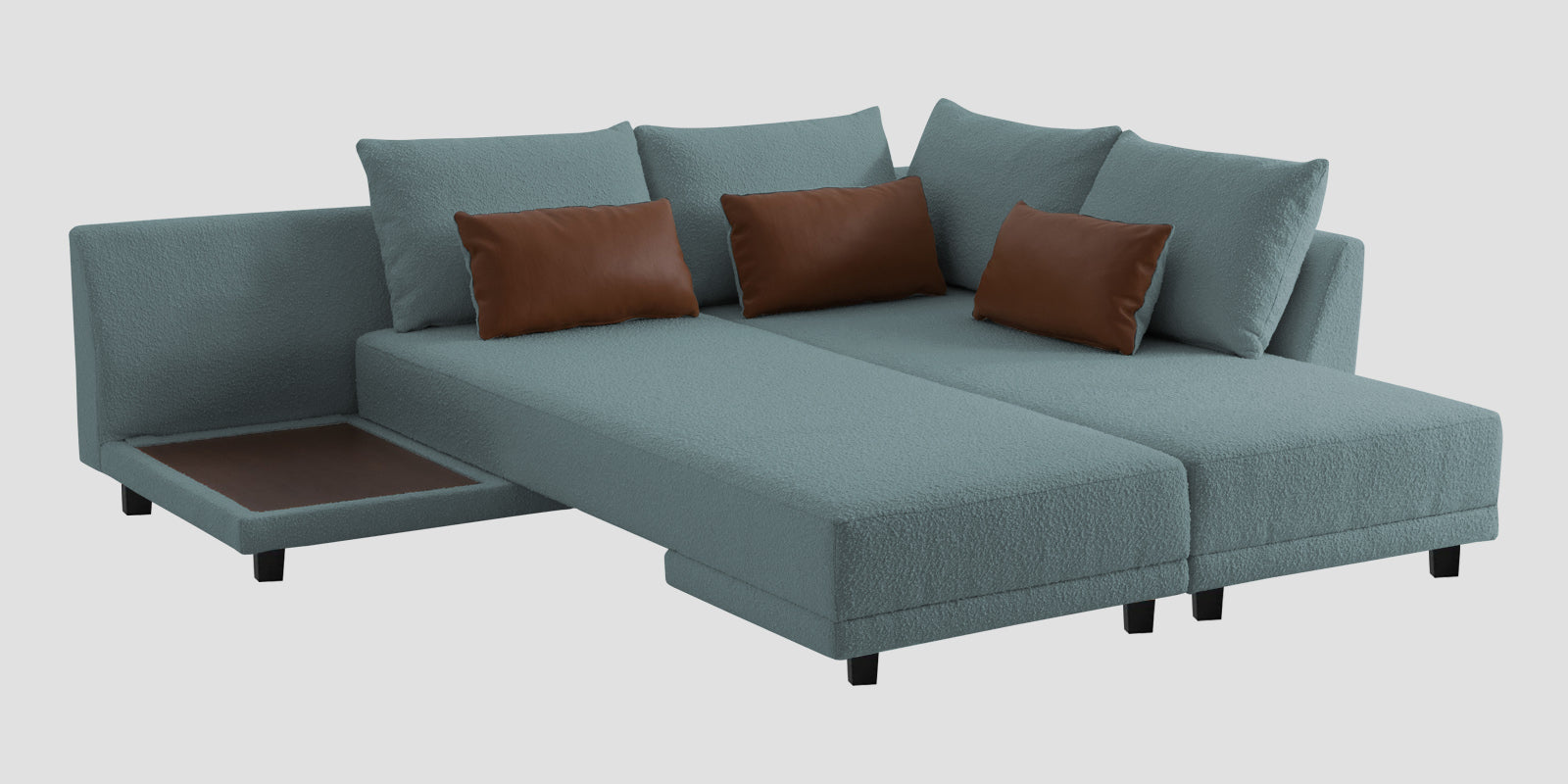 Ira Boucle Fabric LHS 6 Seater Convertible Sofa Cum Bed In Stormy Blue Colour - Febonic Living