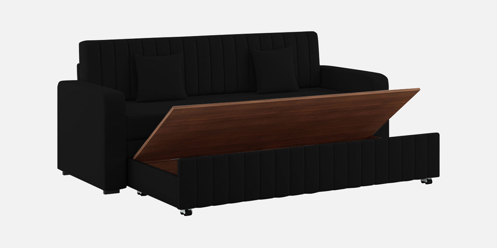 Calra Fabric 3 Seater Pull Out Sofa Cum Bed In Zed Black Colour With Storage - Febonic Living