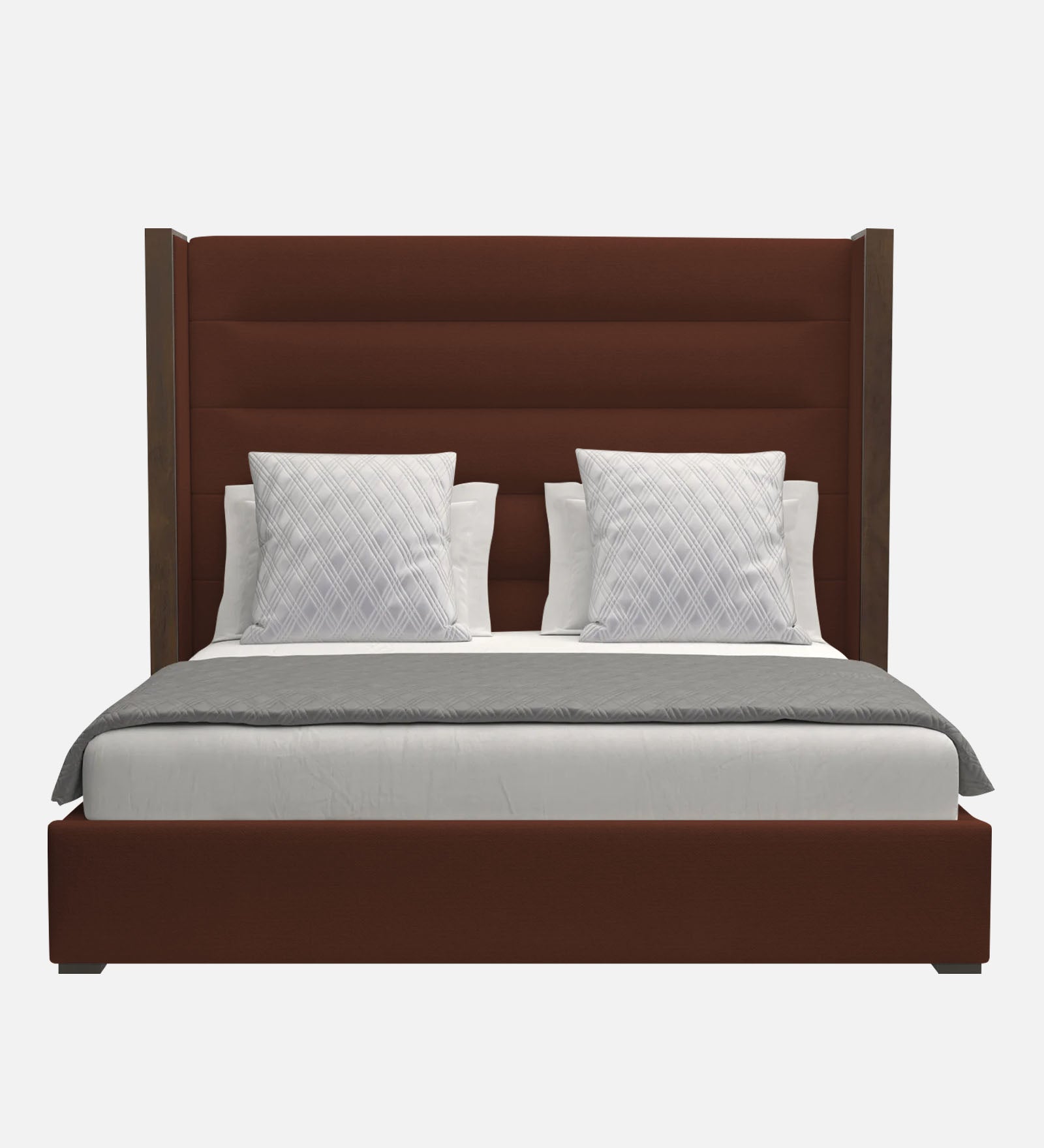 Sunny Fabric Queen Size Bed In Coffee Brown Colour - Febonic Living
