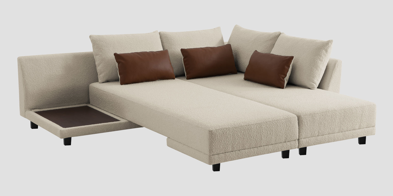 Ira Boucle Fabric LHS 6 Seater Convertible Sofa Cum Bed In Shell White Colour - Febonic Living