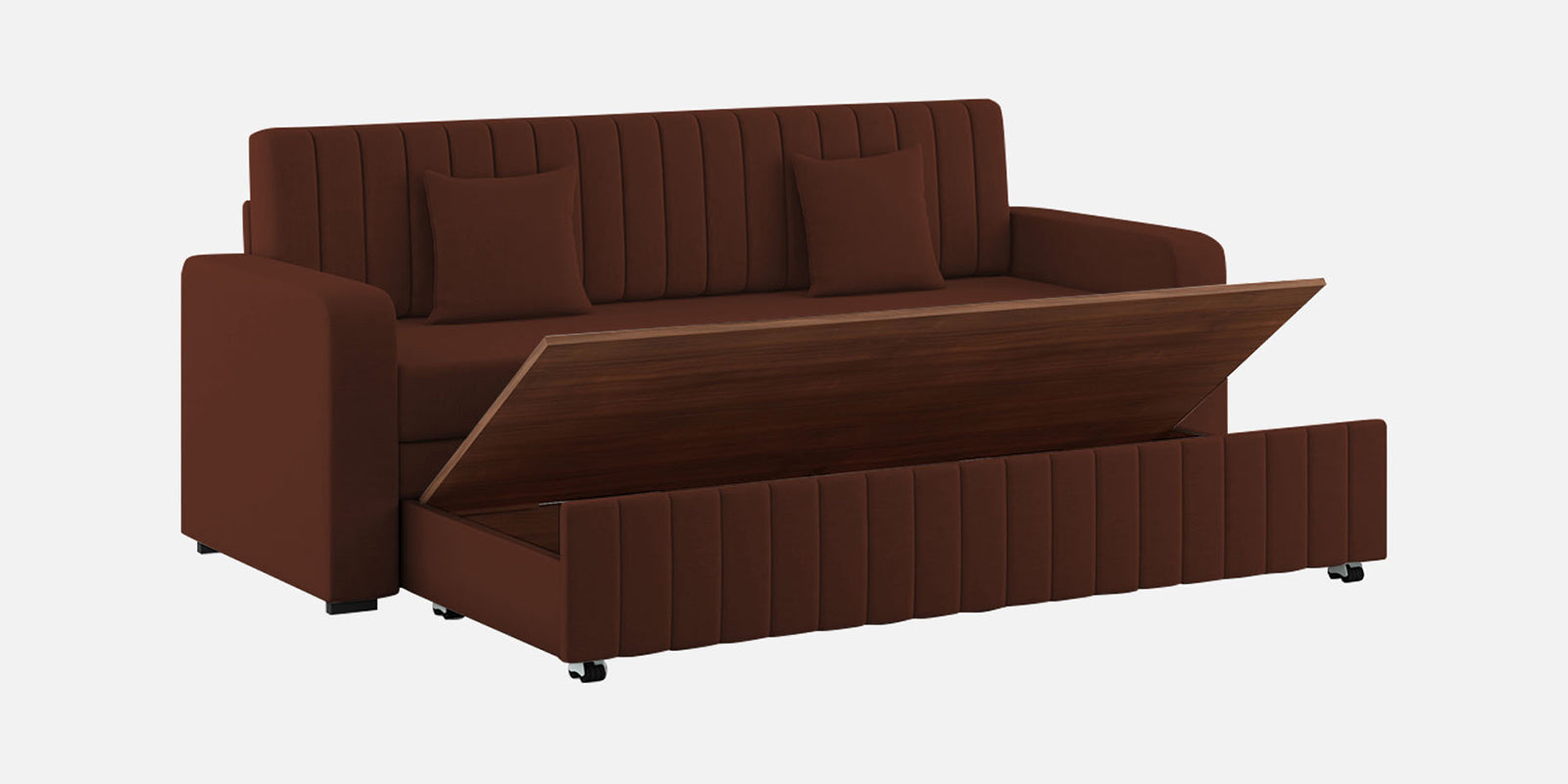 Calra Fabric 3 Seater Pull Out Sofa Cum Bed In Coffee Brown Colour With Storage - Febonic Living