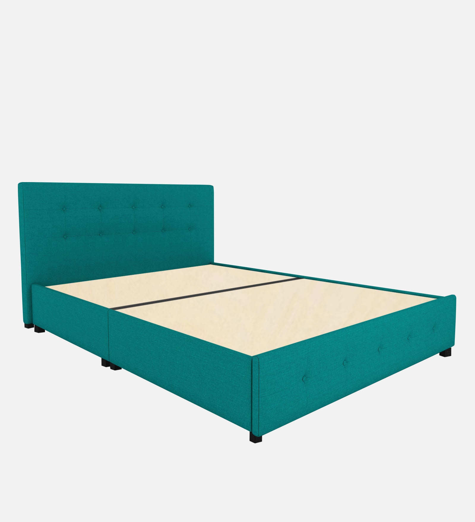 Lido Fabric Queen Size Bed In Sea Green Colour With Drawer Storage - Febonic Living