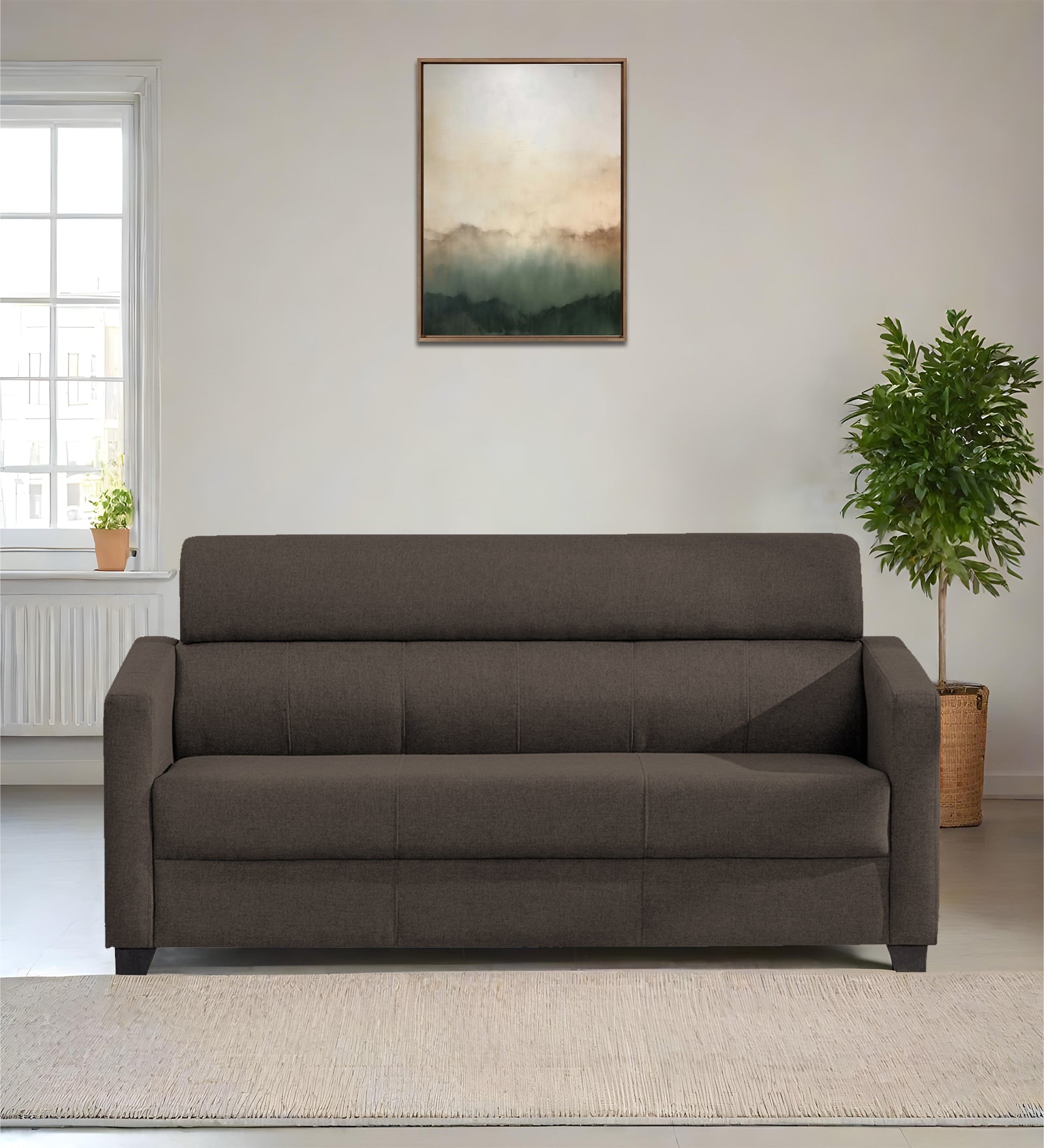 Devo Fabric 3 Seater Sofa In Caspa Brown Colour - Febonic Living