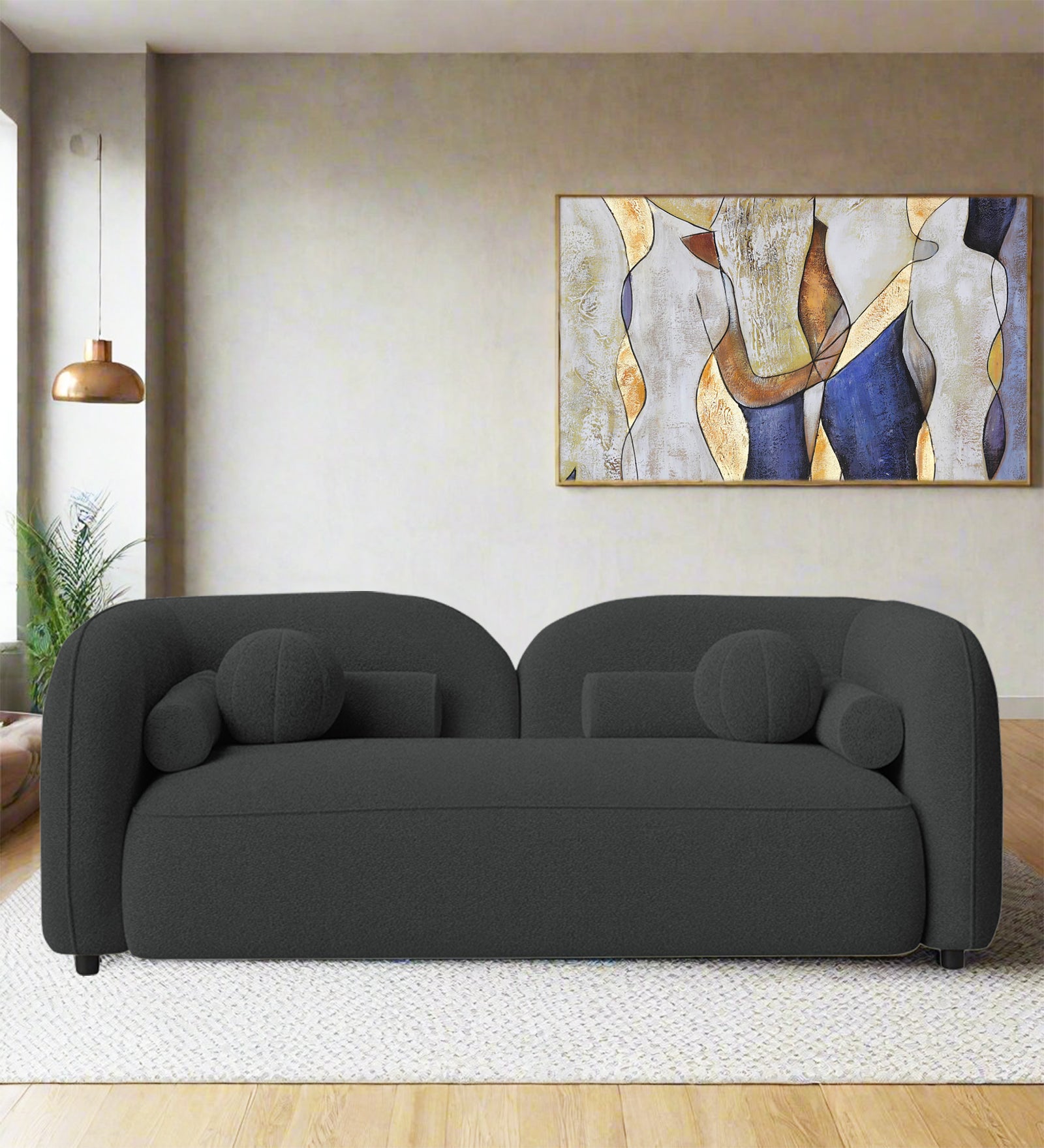 Corny Boucle Fabric 2 Seater Sofa In Shadow Grey Colour - Febonic Living