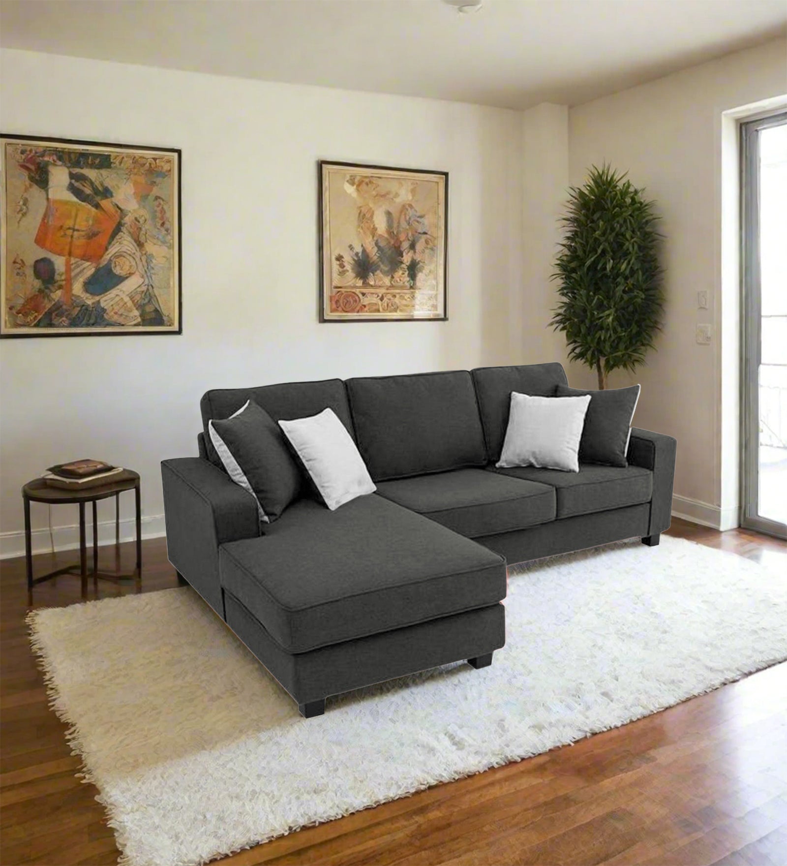 Ladybug Fabric RHS Sectional Sofa (2+Lounger) In Charcoal Grey Colour - Febonic Living