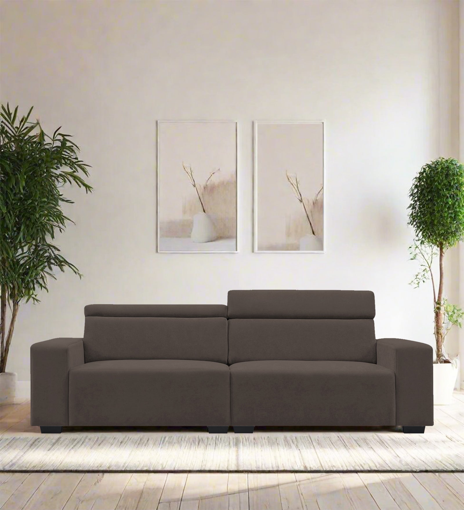 Hiro Fabric 3 Seater Sofa In Lito Brown Colour - Febonic Living