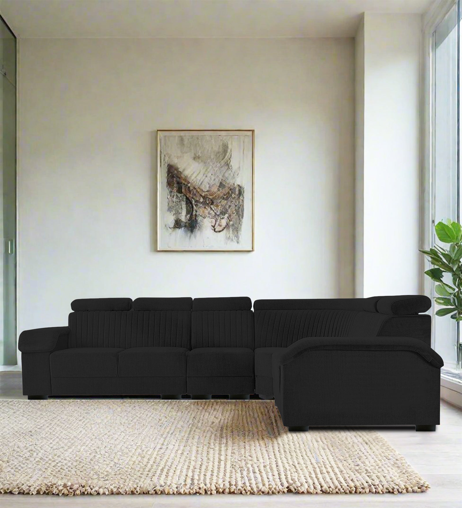 Draco Fabric 6 Seater Corner Sofa In Zed Black Colour - Febonic Living