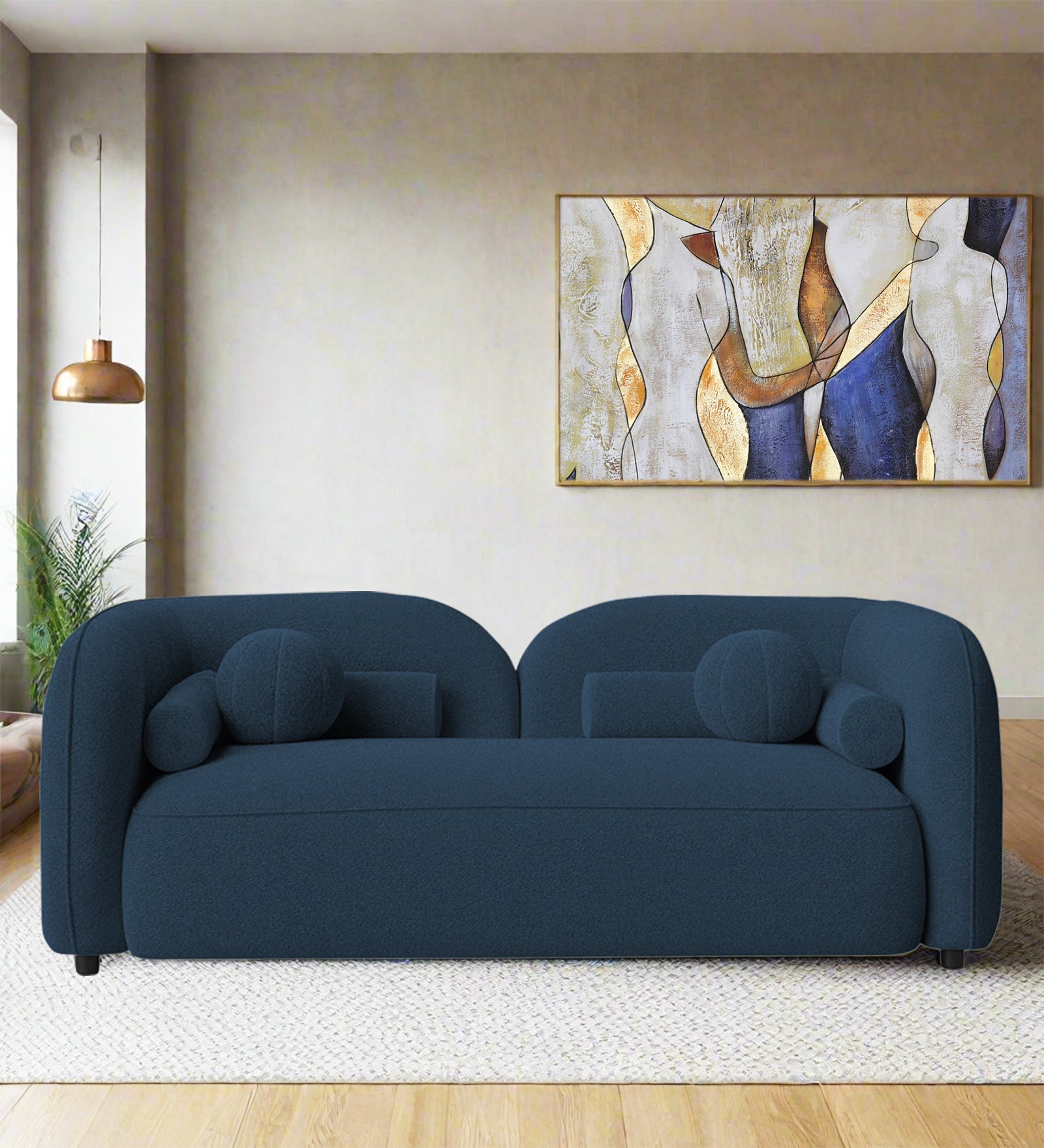 Corny Boucle Fabric 2 Seater Sofa In Classic Blue Colour - Febonic Living