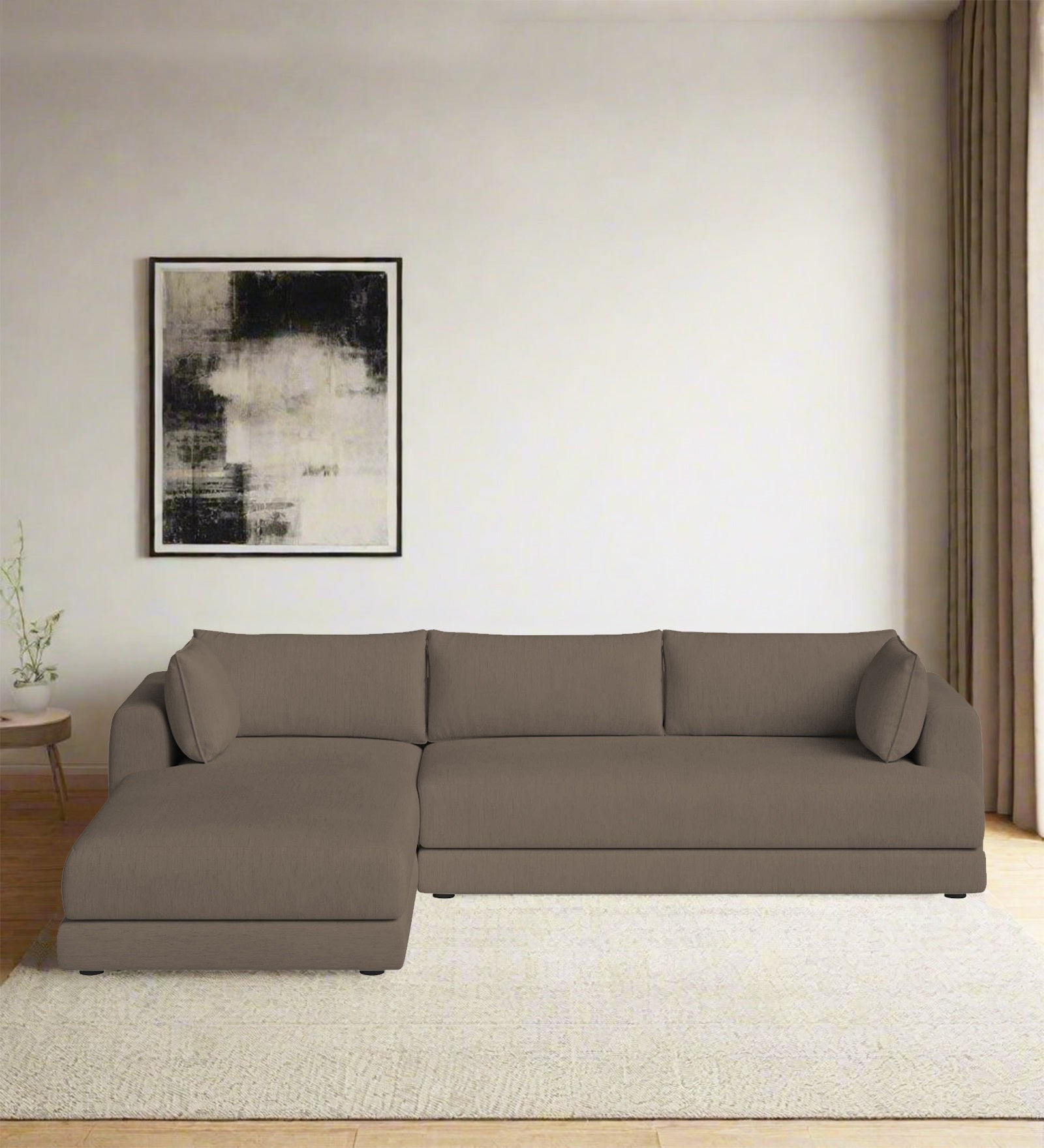 Ziggy Fabric RHS Sectional Sofa (3+Lounger) In Hazel Beige Colour - Febonic Living