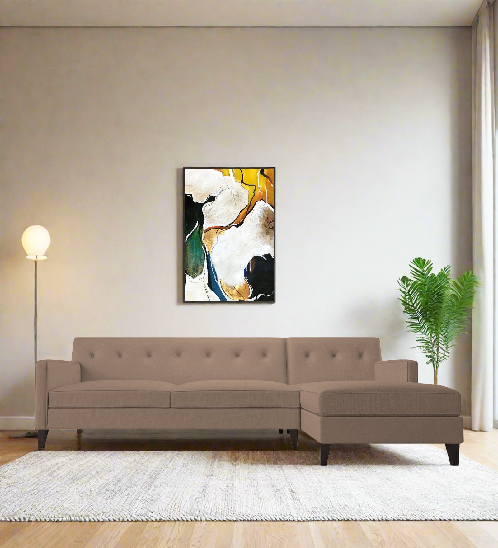 Miller Fabric LHS Sectional Sofa (3+Lounger) In Cookie Beige Colour - Febonic Living