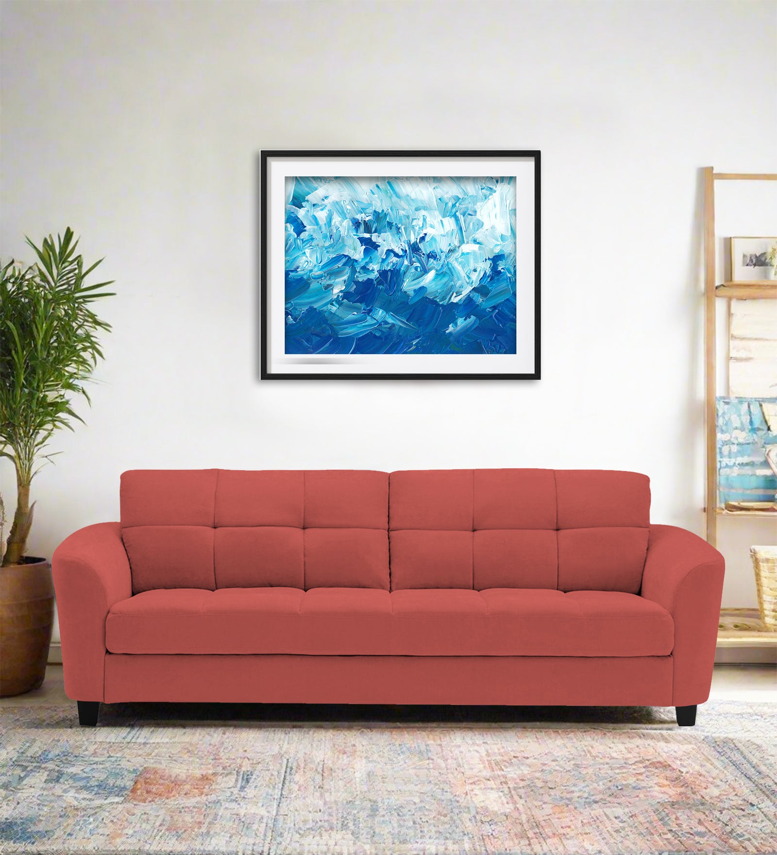 Mulan Fabric 3 Seater Sofa In Salmon Pink Colour - Febonic Living