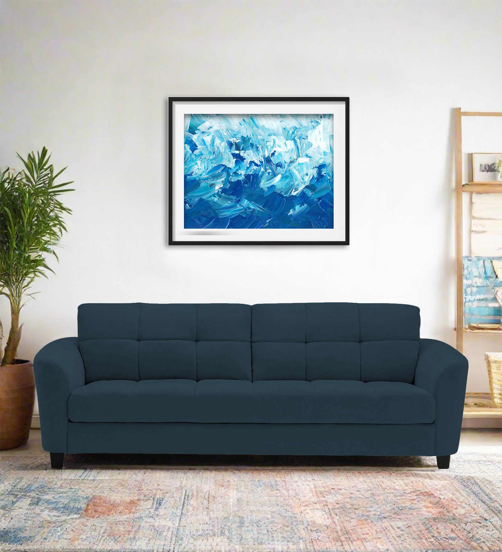 Mulan Fabric 3 Seater Sofa In Cool Blue Colour - Febonic Living