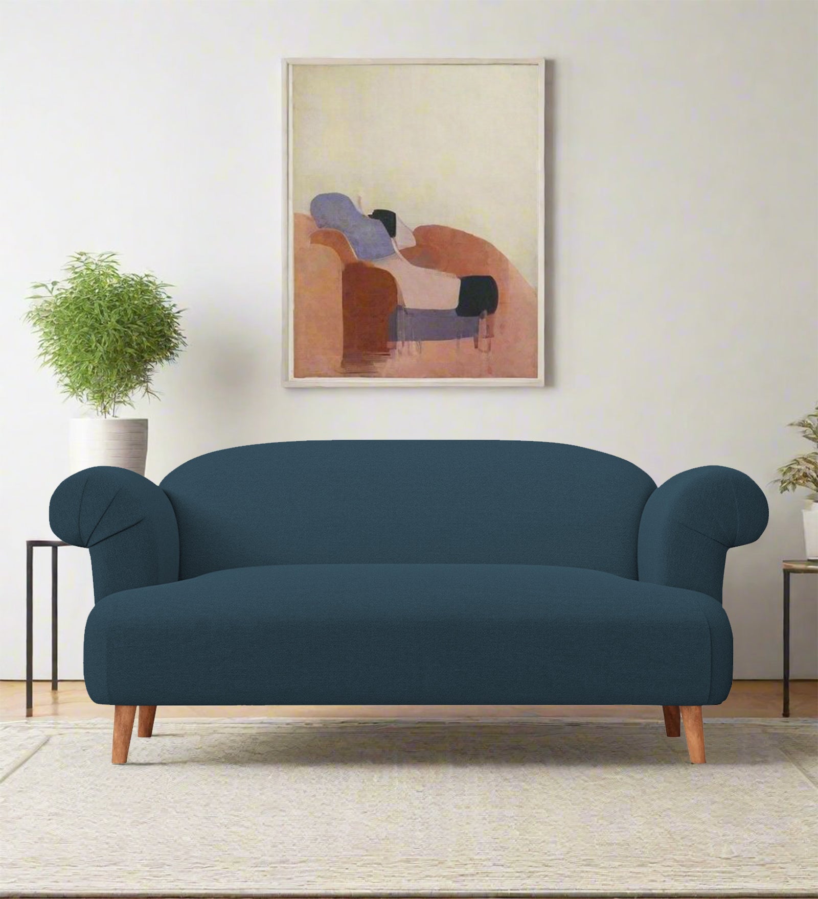 Barber Fabric 2 Seater Sofa In Cool Blue Colour - Febonic Living