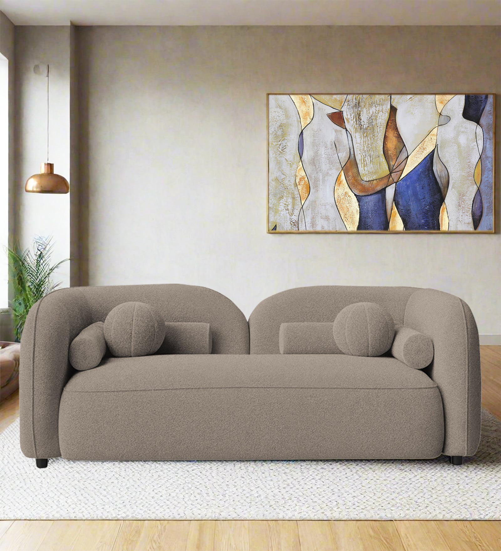Corny Boucle Fabric 2 Seater Sofa In Macy Grey Colour - Febonic Living