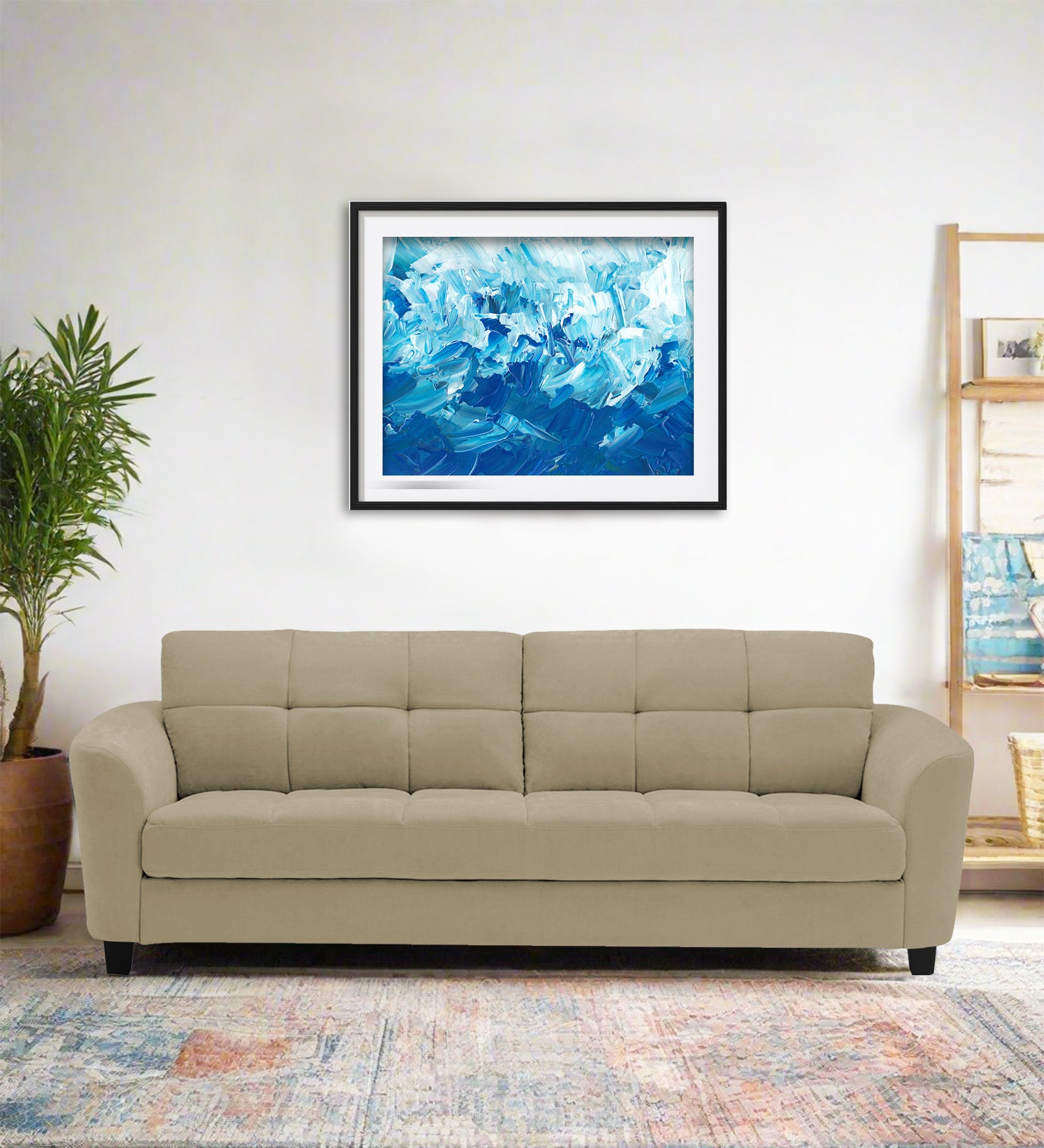 Mulan Fabric 3 Seater Sofa In Honey Beige Colour - Febonic Living