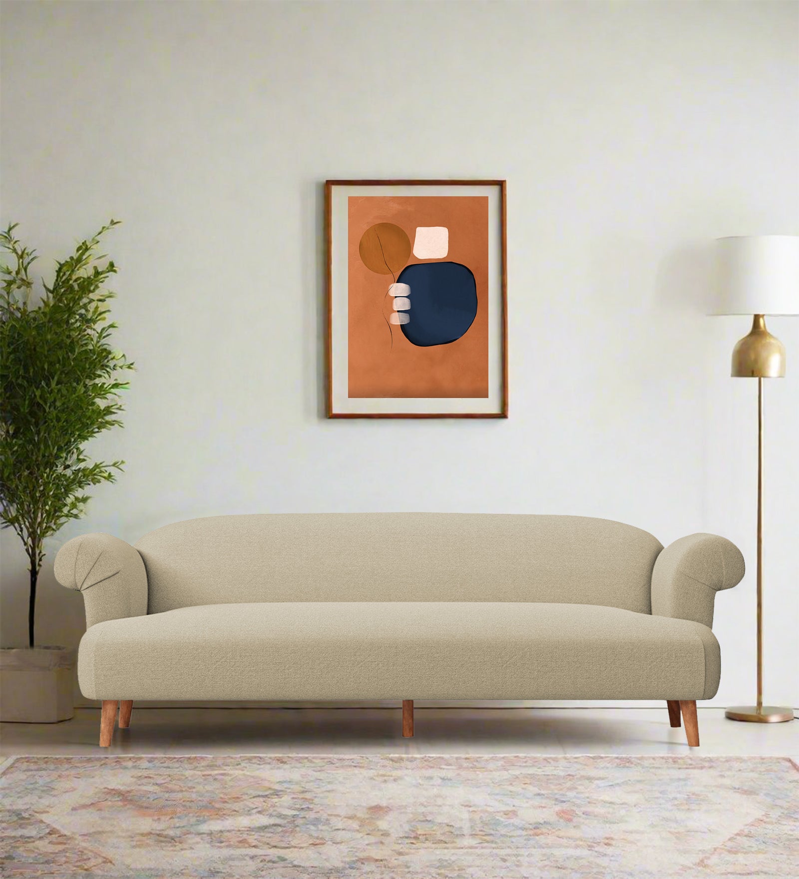 Barber Fabric 3 Seater Sofa In Honey Beige Colour - Febonic Living