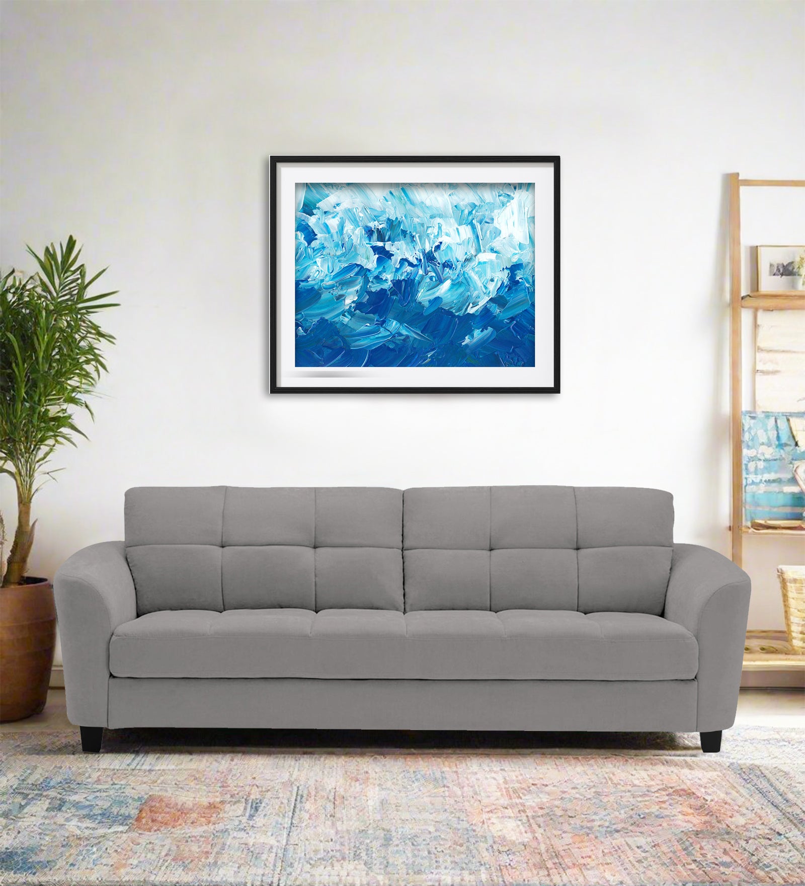 Mulan Fabric 3 Seater Sofa In Silver Grey Colour - Febonic Living
