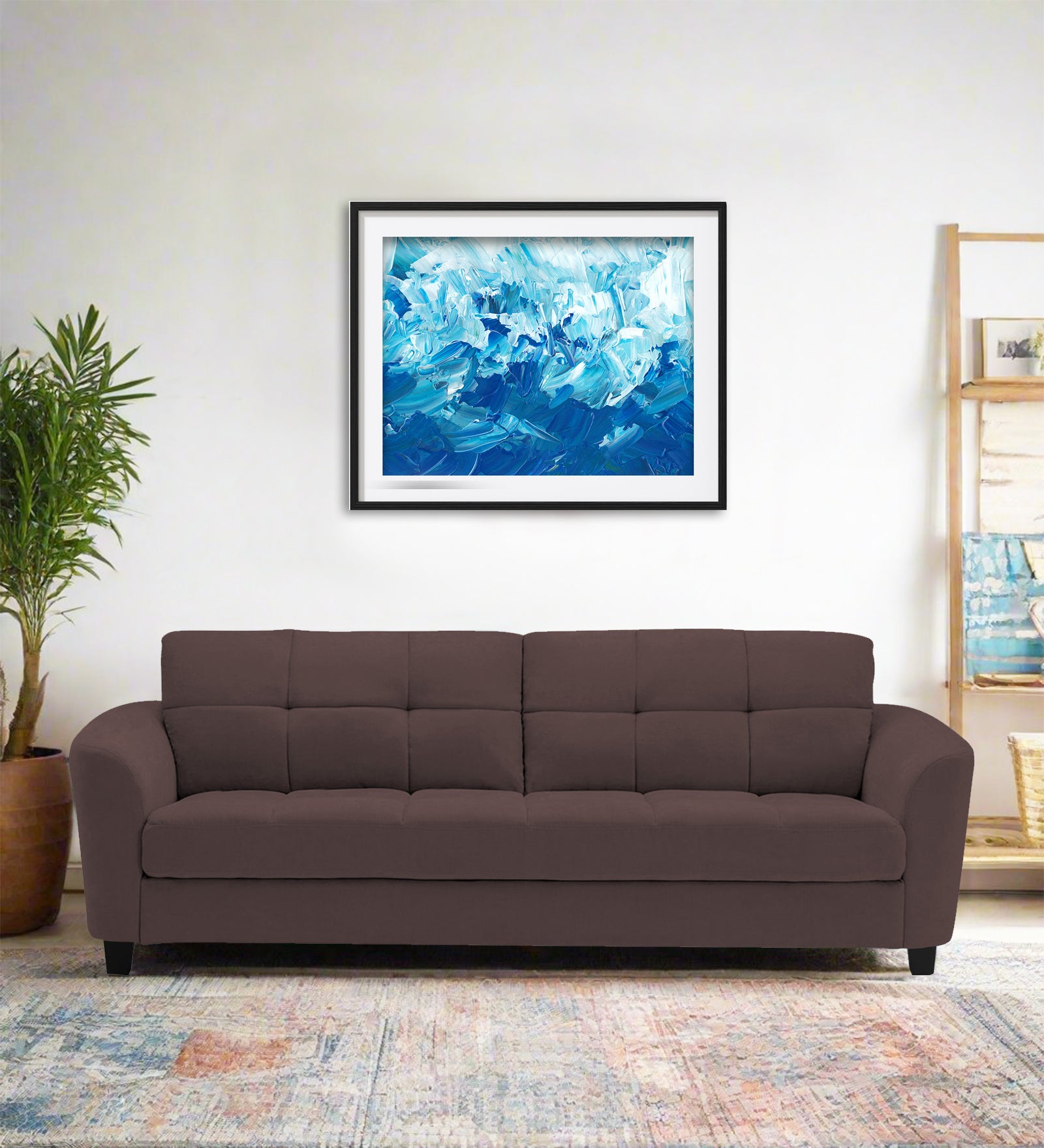 Mulan Fabric 3 Seater Sofa In Night Brown Colour - Febonic Living