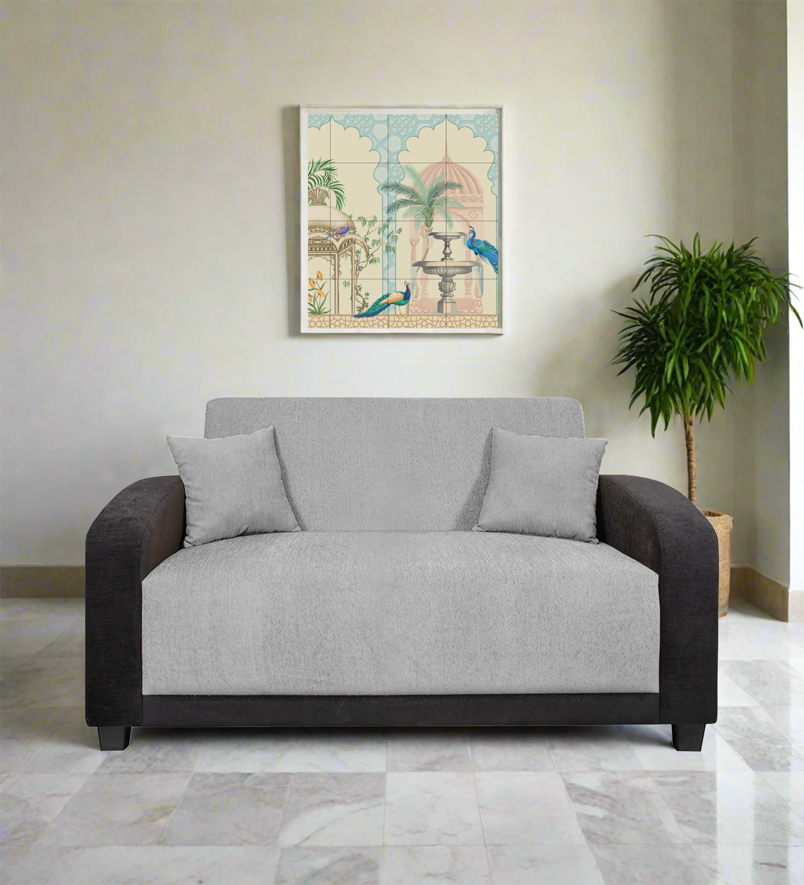 Alex Fabric 2 Seater Sofa In Lit Grey Colour - Febonic Living